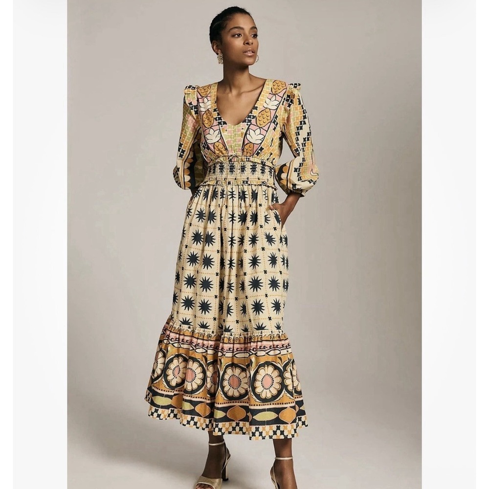 NWT Farm Rio Anthropologie Womens Tropical Sunshine V Neck Maxi Dress Sz 1X Boho